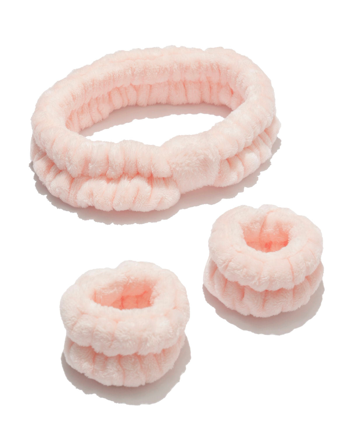 Plush Terry Cloth Pink Headband and Wristband Face Washing Set